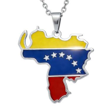 Imagem de Fusamk Colar de mapa da Venezuela com design de pingente de bandeira - Colar de aço inoxidável com corrente de 50 cm para mulheres e homens, Metal, Sem Pedra Preciosa