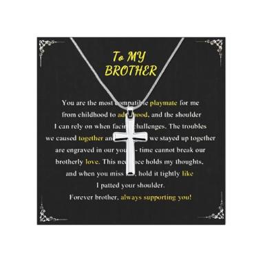 Imagem de Sudaporn Colar com pingente de cruz para homens To My Husband Father Brother Grandson, presentes de aniversário e dia dos namorados, Small, Aço inoxidável, Sem Pedra Preciosa