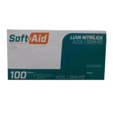 Imagem de Luva Nitrílica Sem Pó Azul M - 100 Unidades - Soft Aid - Bompack