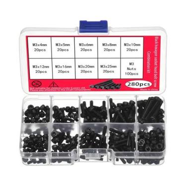 Imagem de Conjunto De Parafusos De Cabeça Cilíndrica M3 Preto 280 Peças Aço Liga