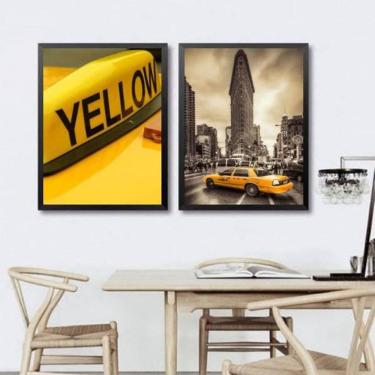 Imagem de Kit 2 Quadros Fotografias Taxi Amarelo 45X34Cm