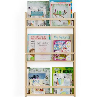 Imagem de Bidami Estante de parede para crianças, prateleiras de berçário de 42 cm para parede, perfeita para quarto, sala de estar e berçário. (marrom, 3 camadas)