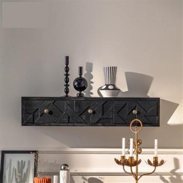 Imagem de Prateleira de parede com gavetas, armário de armazenamento multifuncional de madeira maciça, suporte de artigos diversos para sala de estar, organizador que economiza espaço