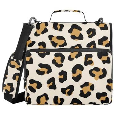 Imagem de SEHANY Fichário de zíper com estampa de leopardo com alça de ombro, capacidade para 500 folhas, vários bolsos, fichário com 3 anéis com zíper de 3 cm