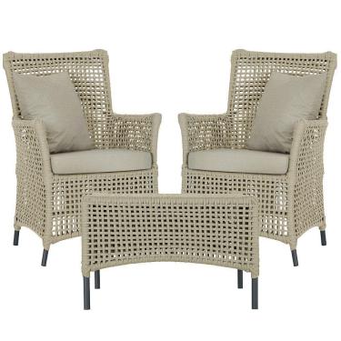 Imagem de 2 Poltronas E 1 Mesa Igapó Alumínio Preta Corda Náutica E7 Rami