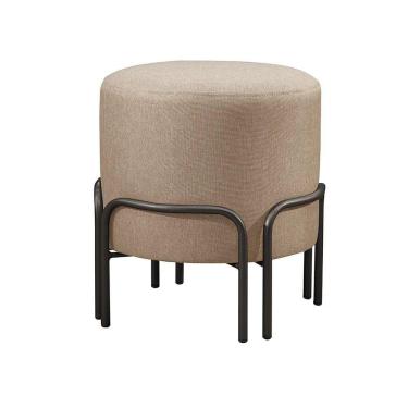 Imagem de Puff Redondo Torvi Em Linho E Base Metal Preto Linho Bege Claro