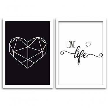 Imagem de Conjunto Quadros 2pçs 40X60 Love Life Moldura Branca