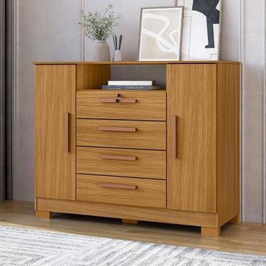 Imagem de Cômoda Rack 2 Portas e 4 Gavetas Floripa Carvalho Americano