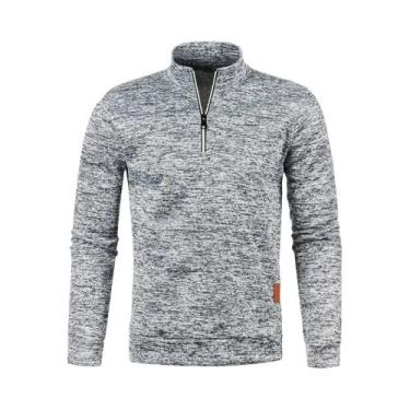 Imagem de Suéter Masculino De Gola Alta Com Zíper, Tricô Torcido, Cor Sólida, Pa