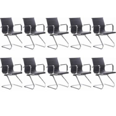 Imagem de Kit 10 Cadeiras para Escritório Interlocutor Visitante Esteirinha Office Preto