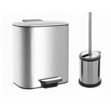 Imagem de Escova Sanitaria Vassoura Limpeza Privada E Lixeira Cesto Lixo Banheiro Inox Com Pedal