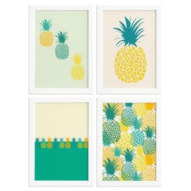 Imagem de Kit Quadros Abacaxi Mesclados Moldura Branca 4un 33x43cm - Quartinhos