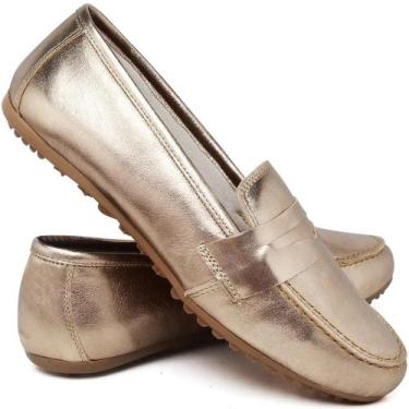 Imagem de Mocassim Sapato Feminino Comfort de Couro Ouro velho dourado - Bella D