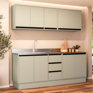 Imagem de Cozinha Modulada 4 Peças sem Pia e Rodapé Koya Politorno - Branco/Verde Oliva