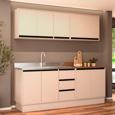 Imagem de Cozinha Modulada 4 Peças sem Pia e Rodapé Koya Politorno - Branco/Creme