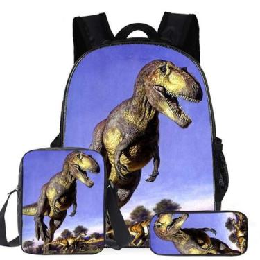 Imagem de Conjunto de mochilas escolares Dinosaur Cartoon Kids Nylon, 3 unidades