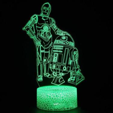 Imagem de Lâmpada de ilusão LED 3D Night Light 3PO e R2D2 para crianças - yiweis