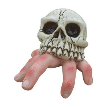 Imagem de Estatueta, escultura, estátua, horror, caveira, dedo, concha, resina -