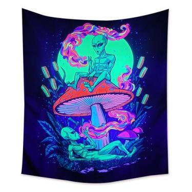 Imagem de Tapeçaria Fluorescent Magic Mushroom Alien 150x150cm em microtecido - 