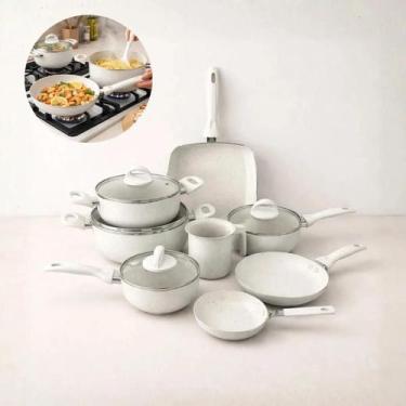Imagem de Jogo de Panelas 8 Peças Revestimento Cerâmico Antiaderente com Grill C