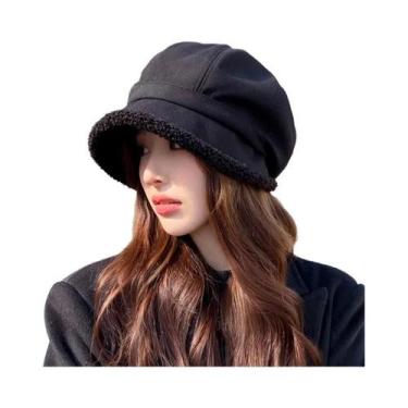 Imagem de Boina de Veludo Feminina para Inverno - Chapéu Retro Octogonal, 56cm-5