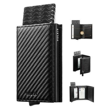 Imagem de Carteira VULKIT Pop up com bloqueio de RFID em couro preto carbono