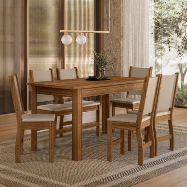 Imagem de Conjunto Sala de Jantar 6 Cadeiras Bellagio Poliman - Carvalho