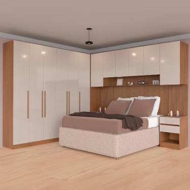 Imagem de Guarda Roupa Casal Modulado Lugano Ponte 140 12 Portas de Bater 7 Gavetas MDP Avelã-cappuccino Bartira Móveis