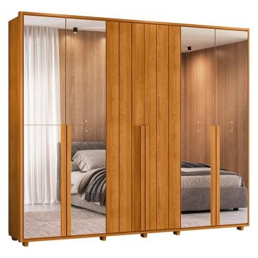 Imagem de Guarda Roupa Casal Volpi Ripado 6 Portas dobradiças metálicas 6 Gavetas MDF Cinamomo Madetec Móveis