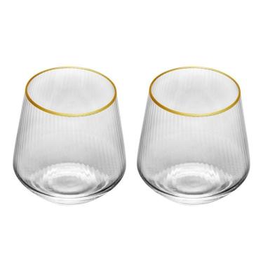 Imagem de Cj 2 Copos Baixos de Vidro Transparente C/Fio de Ouro Lines 330ml Wolff