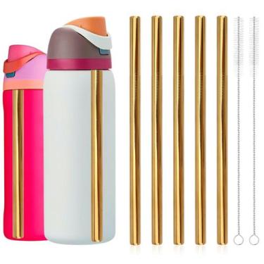 Imagem de Conjunto de 5 Canudos de Aço Inoxidável Dourados lasuroa 20cm