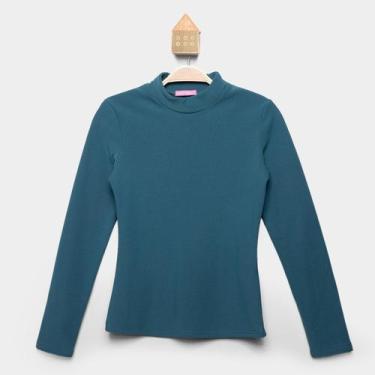 Imagem de Camiseta Térmica Infantil Pix Love Manga Longa Gola Alta Menina, Azul,