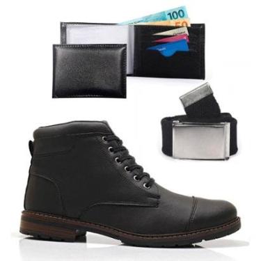Imagem de Kit Bota Coturno Masculina Casual Com Carteira Cinto Confortável Dia A Dia Leve Macia Resistente-Masculino