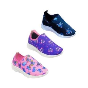 Imagem de Kit 3 Pares Tênis Infantil Menina Estampado Calce Fácil-Feminino