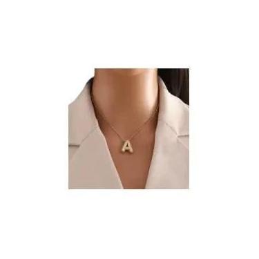 Imagem de Colar Feminino Banhado a Ouro 18K Com Pingente De Zircônia Letra A-Z E