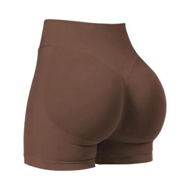 Imagem de Shorts De Yoga Femininos De Cintura Alta Sem Costura Com Compressão E 