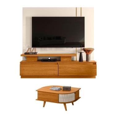 Imagem de Estante Home Theater New Apolo com Mesa de Centro Indianápolis Cinamomo Off White – Madetec