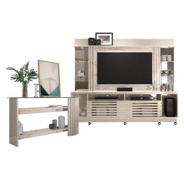 Imagem de Estante Home Theater com Rodízios e Aparador Frizz Gold Calacata Off White – Madetec