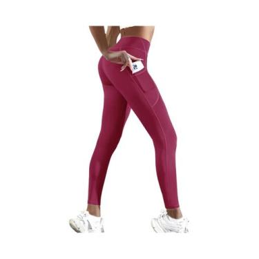 Imagem de Calças De Yoga Femininas De Cintura Alta, Leggings Com Bolsos, Efeito 