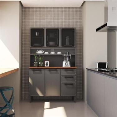 Imagem de Cozinha Compacta em Aço 6 Portas 3 Vidros 2 Gavetas Estilo - Bertolini