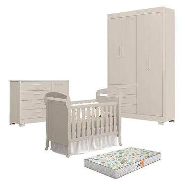 Imagem de Quarto De Bebê Zaki Com Berço Americano Danny Areia Acetinado Com Colchão Gazin - Reller