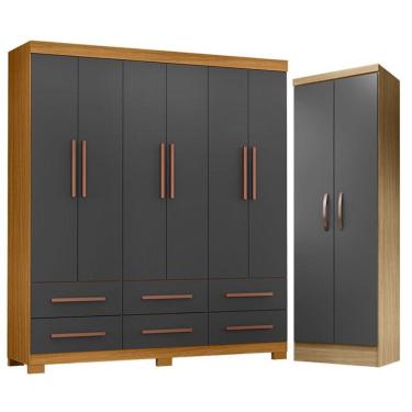 Imagem de Guarda Roupa Casal New Kansas E Armário Multiuso New Egito Carvalho Americano Grafite - Incorplac