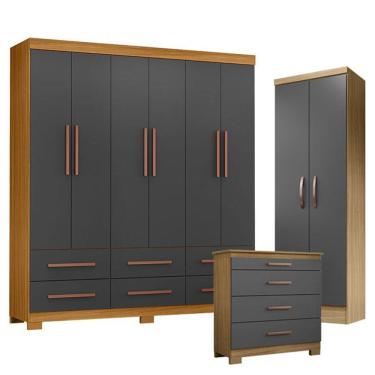 Imagem de Guarda Roupa Casal New Kansas Com Cômoda 4 Gavetas New E Multiuso New Egito Carvalho Americano Grafite - Incorplac