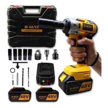 Imagem de Parafusadeira Furadeira Chave De Impacto 1/2 Bateria 48V - B-Max, Pret