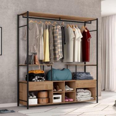 Imagem de Guarda Roupa Closet Casal Industrial 2 Gavetas Tóquio Preto/Demolição 