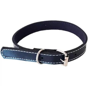 Imagem de Coleira para Cachorro em Couro Azul Escuro  Ajustável Reforçada N 2 - 