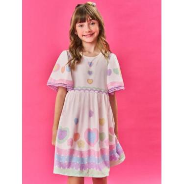 Imagem de Vestido Infantil Menina Corações Natural Cinti, Natural, 6