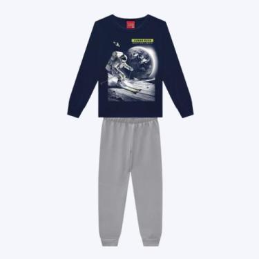 Imagem de Conjunto Moletom Peluciado Infantil Menino Kyly 1000842 Preto, Azul ma