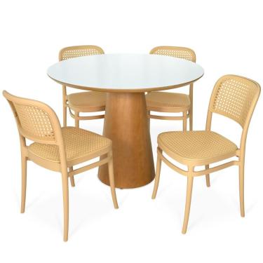 Imagem de Conjunto de Jantar Quiara 4 Lugares Tampo de Vidro com Cadeiras Roma Branco e Nude 100c...