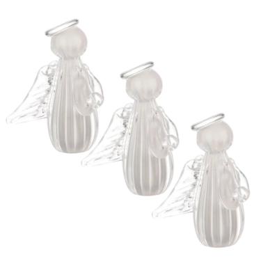 Imagem de Kit 3 Mini Anjo Decorativo de Cristal Murano Uriel Quartzo Pérola Transparente Cristais Labone